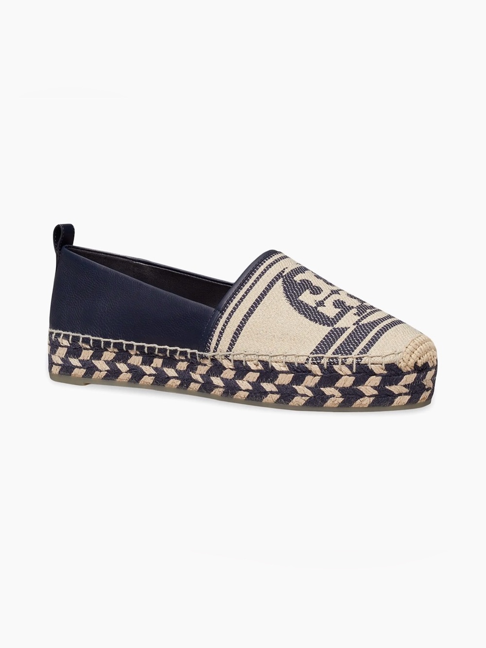 NWOT Tory Burch Logo Navy & Canvas-Leather Platform Espadrilles - Size 10.5 - Picture 4 of 12